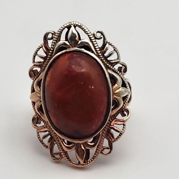 J&T Silver Tone & Red Agate Ring (6) - Picture 5 of 9